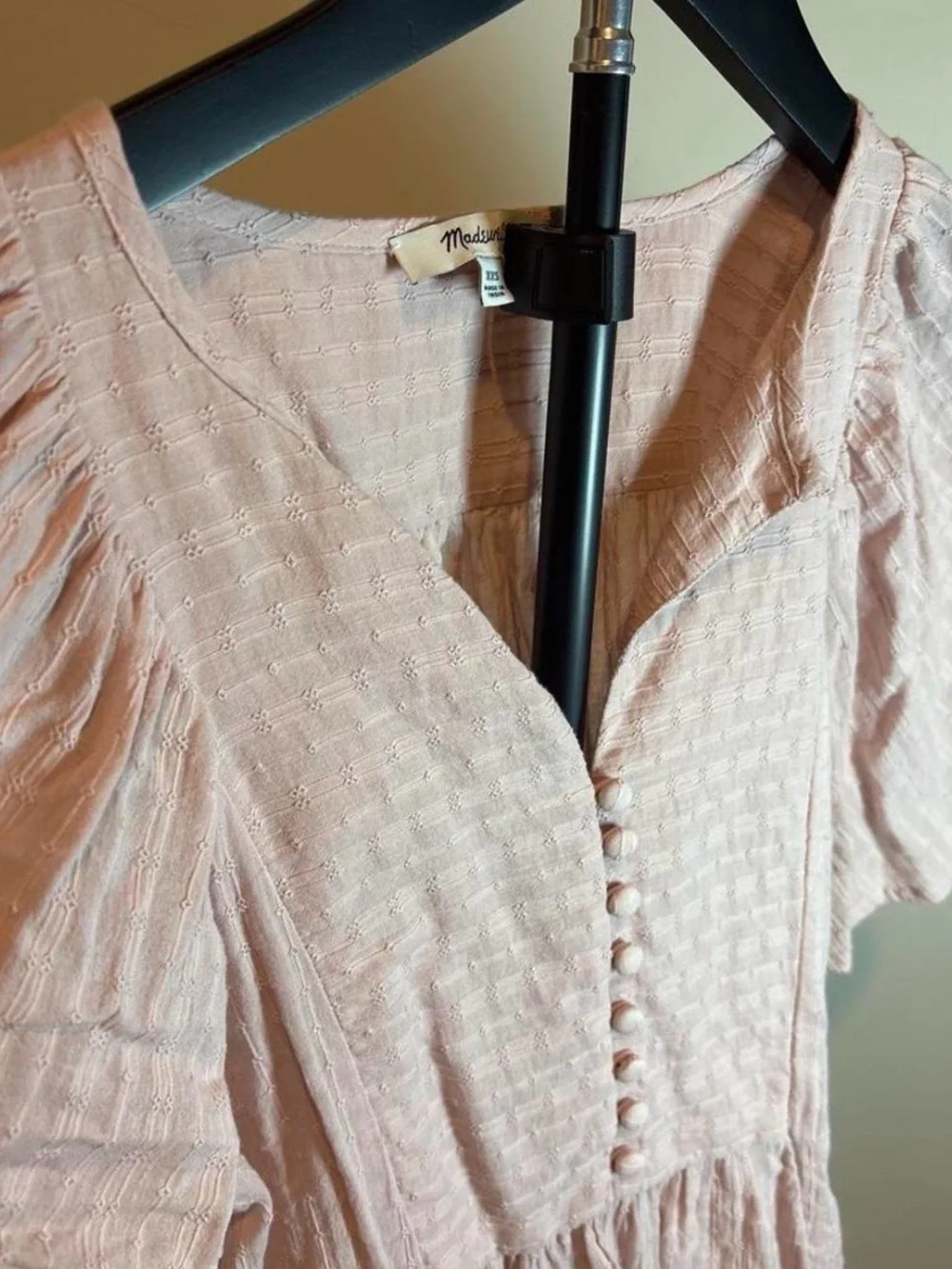Madewell Blush Pink Textured Puff Sleeve Top
